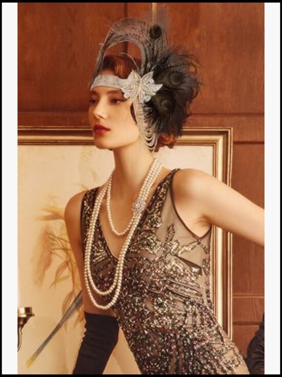 Flapper Headpiece Roaring 20s Gatsby Tassel Chain Feather Design One Size main image 5